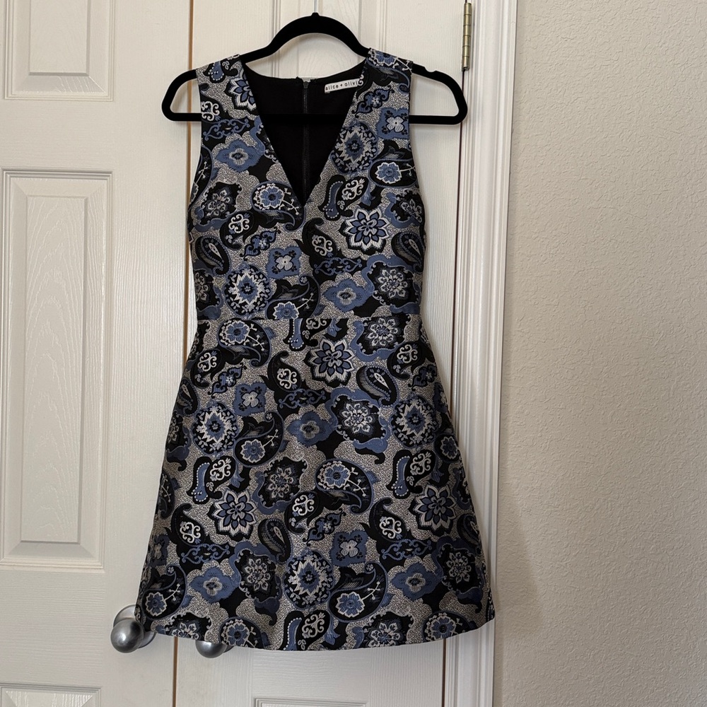 Alice + Olivia Malin Paisley Blue Black Dress
